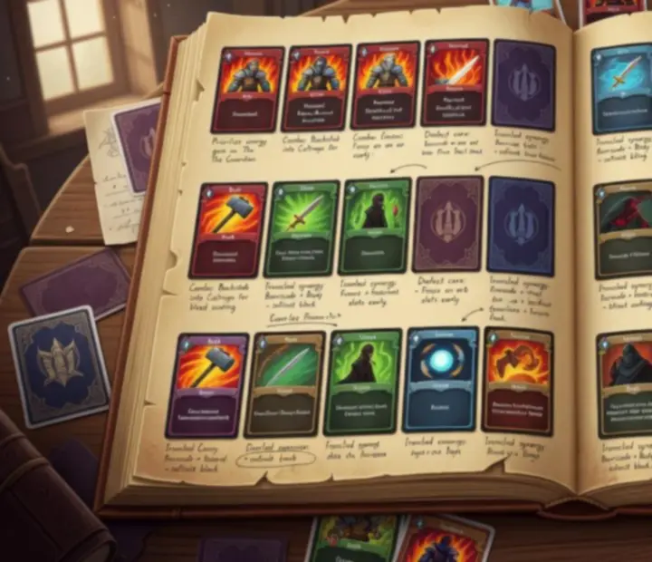 Open card catalogue showing illustrated Slay the Spire card sheets