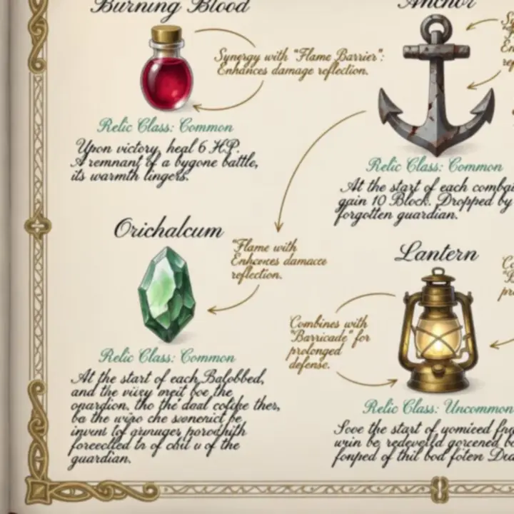 Illustrated relic catalogue page with labelled artefacts