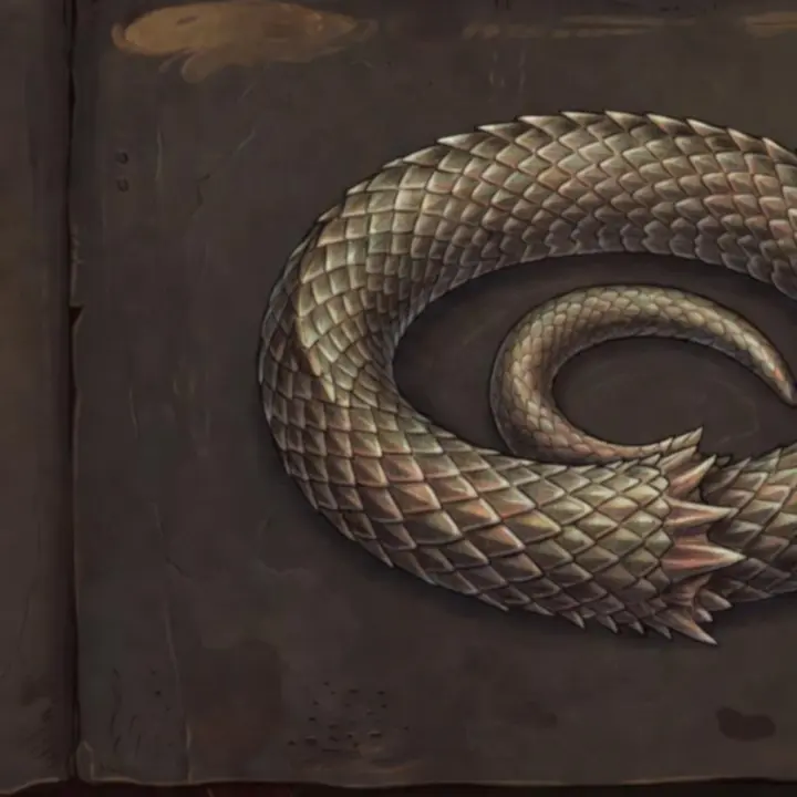 Illustrated Lizard Tail relic with notes and diagrams