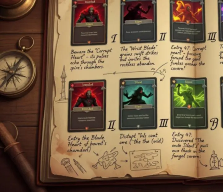 Hand-annotated journal spread ranking the top 10 beginner-friendly cards in Slay the Spire