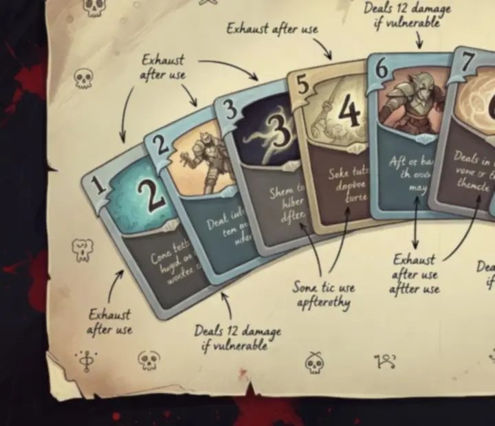 Hand-drawn cards laid out as a top 10 feature with annotations